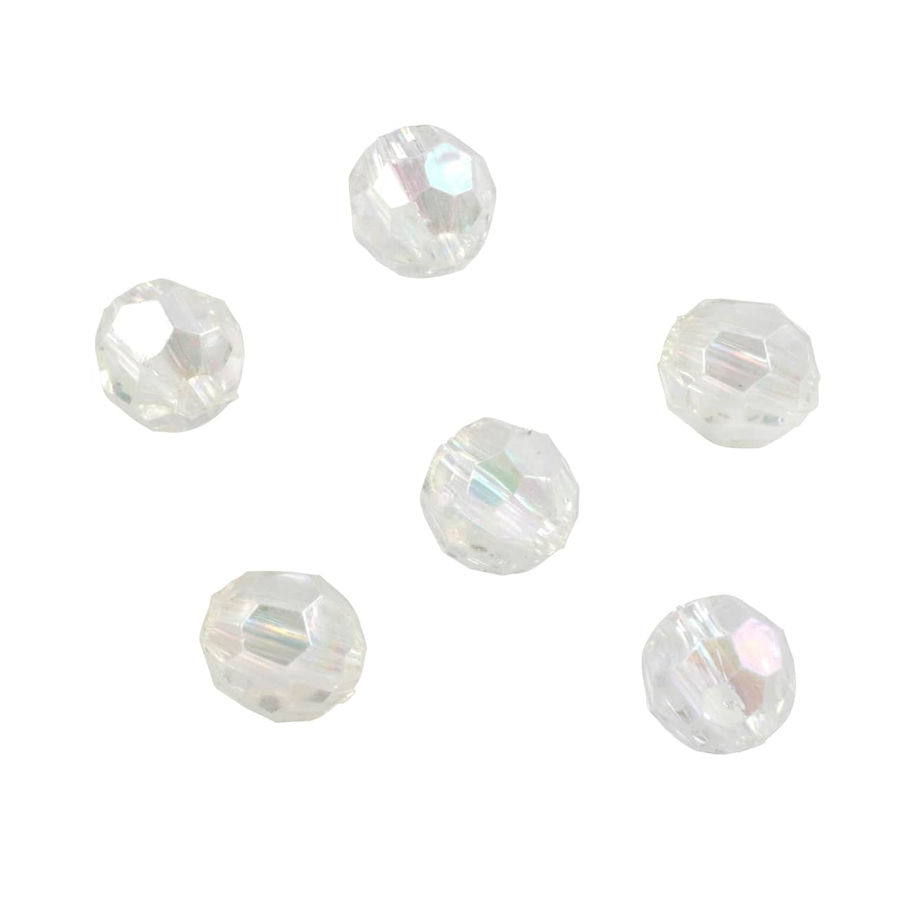 6 Pack: Clear Aurora Borealis Faceted Acrylic Round Craft Beads by